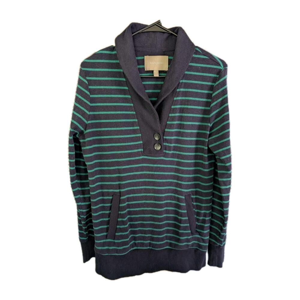 Banana Republic Women’s Pullover Sweater Shawl Collar Size M Blue Green Striped